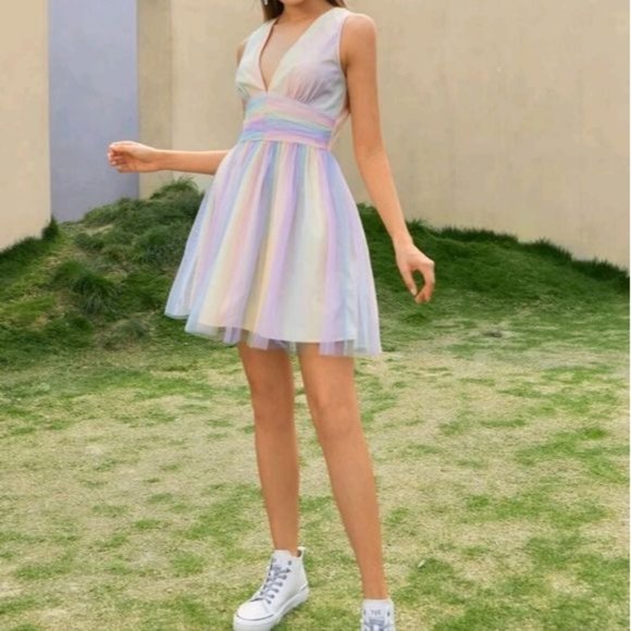 3/$75 MULTICOLOR  FIT AND FLARE TIE DYE DRESS - Picture 3 of 9